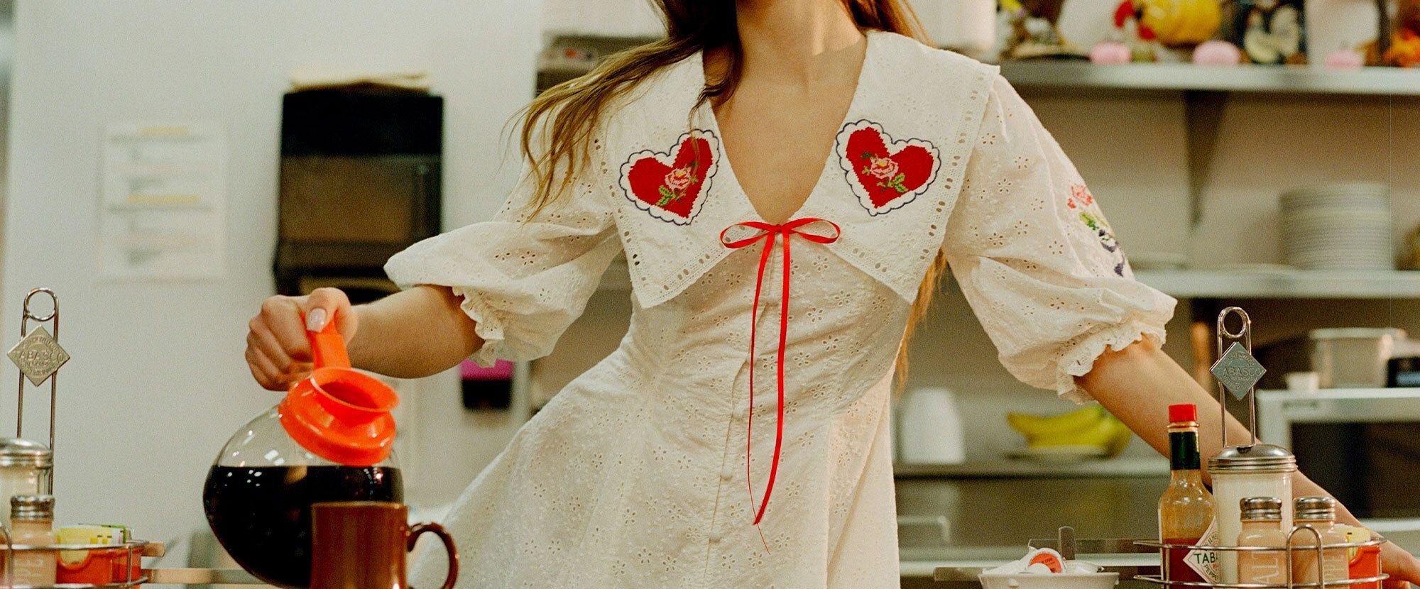 ★RAIVE★ Heart Neck Mini Dress in Blue VW4MO22122 RYRJJ Womens Long Puff Sleeve Short Mini Cottagecore Dress