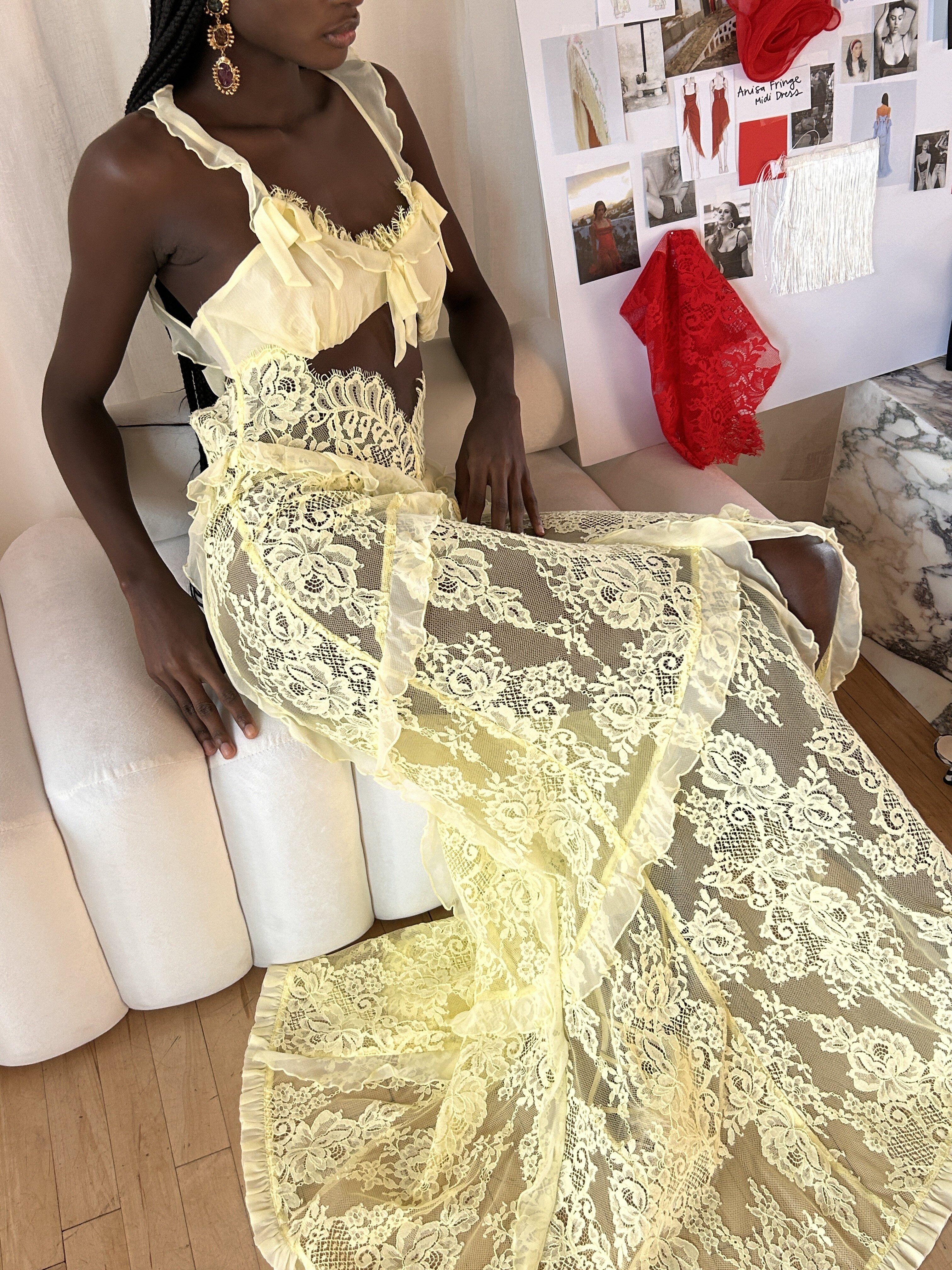 Milena Lace Maxi Dress Yellow For Love Lemons